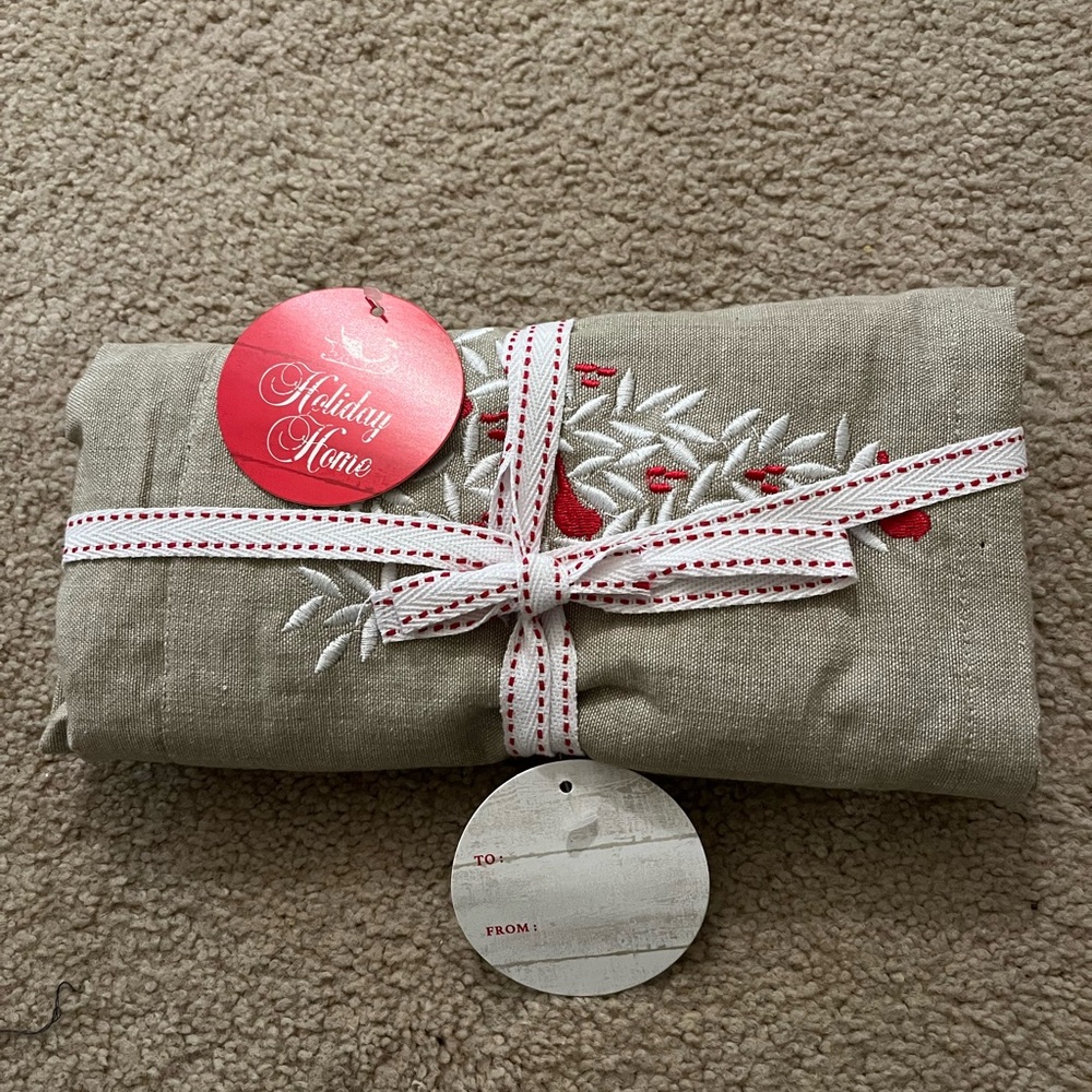 Holiday embroidered kitchen apron, brand new in package